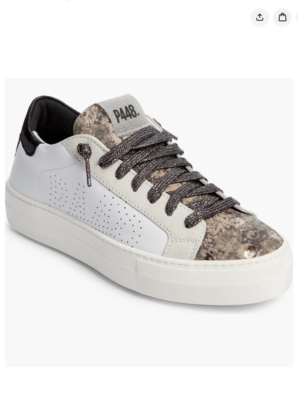 P448 Thea Platform Sneaker - White with Distressed Taupe Accents